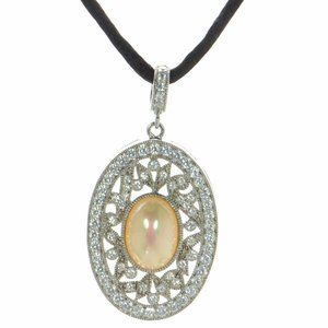 Joseph Esposito 925 Sterling Mother of Pearl &CZ Pendant Necklace w/Cord